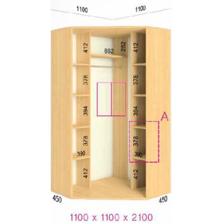 Шкаф-купе угловой Феникс в210-у - Серия:Ширина шкафа: Стандарт:Угл. 110x110 см / 2-х фасадный