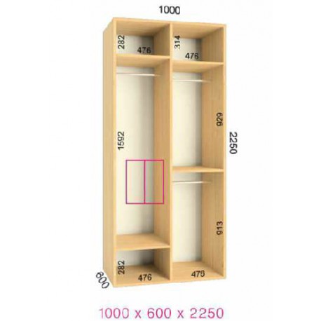 Шкаф-купе Феникс в225-г60 - Серия:Ширина шкафа: Ультра:100 см / 2-х фасадный